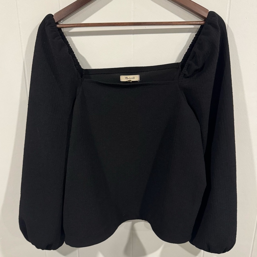 Madewell puff sleeve blouse Crepe Size Large Square Neck Black